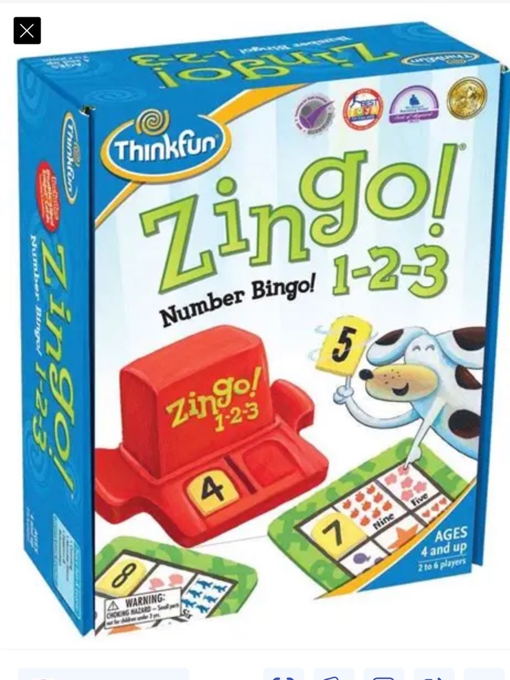 ThinkFun Zingo 1-2-3 Number Bingo Game Educational Kids 4+